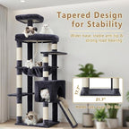 Heybly 64.2" Heavy-Duty Cat Tree for Large Cats with Wide Base HCT027G | Indoor Cat Tower with Scratching Posts & Board, Cat Furniture with Big Platforms, Extra-Large Hammock, Smoky Gray