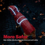 Kimee Dog Raincoat Reversible, Single Side Slicker Poncho Adjustable Waterproof Dog Rain Jacket with Leash Hole/Reflective Stripe Hooded Snowproof Windproof Clothes for Small to 3X-Large Dogs, S