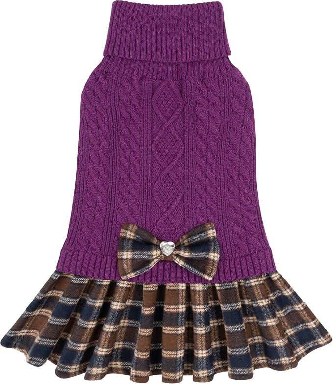 KYEESE Dog Sweater Dress Turtleneck Thick Knit Pullover for Cold Weather | Stretchy Fit, Lightweight & Warm, Cozy Knit Comfort, Cute Bow Accent, Gentle on Sensitive Skin, Comfortable Daily Wear
