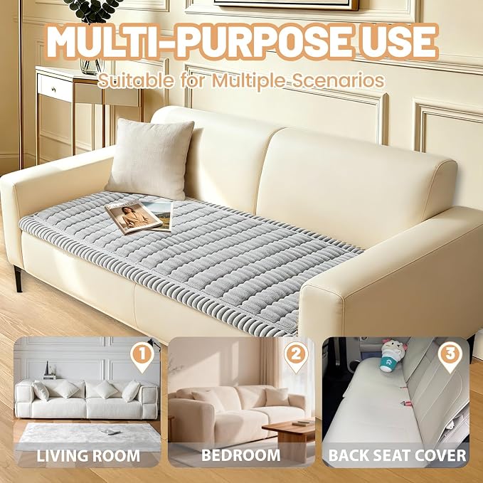 Waterproof Couch Cover for Dogs Washable,Nonslip Fuzzy Durable Pet Friendly | Soft Slipcovers for 3 Cushion Sofa Cover,Plush Thick Protector Fits Mat Bed Leather & Fabric Couches (Light Grey 27.6"x82.7")