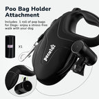Pecute 32ft Retractable Dog Leash with Poo Bag Holder, Chew Proof Dog Leash with 360° Tangle-Free Extended, Anti-Slip Handle & Quick Brake Button, Suitable for Dogs Up to 110lbs in Weight