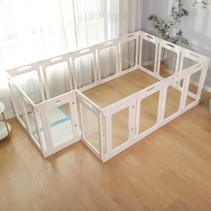 Clear Dog Playpen Extension Panel Set with 1 Door & 1 Side Panel, Height 30 inch, White