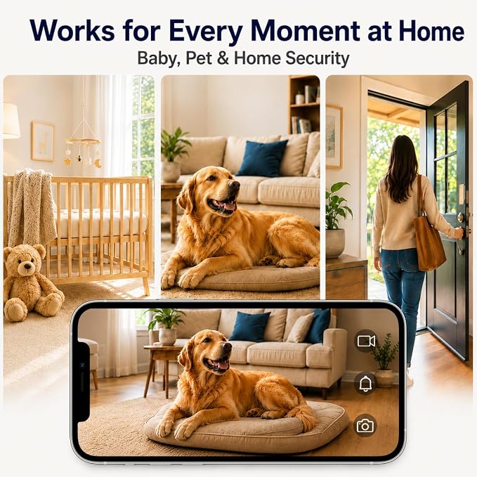 3MP Cameras for Home Security-Outdoor/Indoor, 5G/2.4G WiFi | Indoor Camera for Baby Monitor/Dog/Cat/Pet/Elderly, Color Night Vision, 24/7 SD Recordings/Cloud, Plug-in