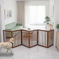 Dog Gate Indoor, Freestanding Dog Fence for The House, Doorways, Hallways,or Stairs,Pet Gate Foldable Wooden,Expandable 24" Height 6 Panels,Brown