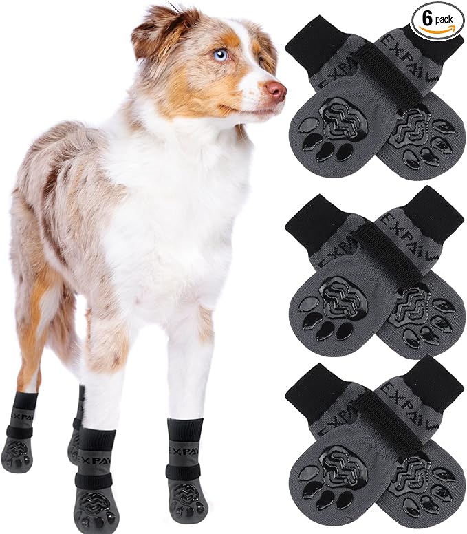 EXPAWLORER 6PCS Anti-Slip Dog Socks to Prevent Licking Paws,Dog Shoes for Hot Pavement,Best Paw Protector Traction Control on Hardwood Floor,Dog Booties for Puppy Small Medium Large Senior Dogs
