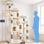 Hey-brother Cat Tree Tower, Wide Base, 5 Platforms for Multi-Cats, MPJ074MJ | 72.8 Inches Tall Furniture, 5 Plush Beds, Large Condo, Big Hammocks, Sisal Scratching Posts, for Indoor Adult Cat Beige Brown