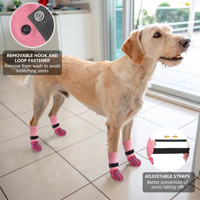 SCENEREAL Dog Socks to Prevent Licking Paws for Hot/Cold Pavement Anti Slip, Dog Shoes for Hardwood Floors, Dog Boots & Paw Protectors with Grippers for Small Medium Large Senior Dogs