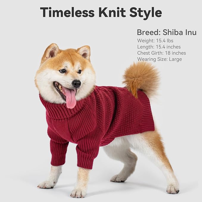 cyeollo Dog Sweater Long Sleeve Knitted Turtleneck Pullover Warm Clothes | Ultra Soft Warm Knit, Full Coverage, 4-Way Stretch for Easy Movement, Easy On & Off, Winter Daily Wear for Small Dogs