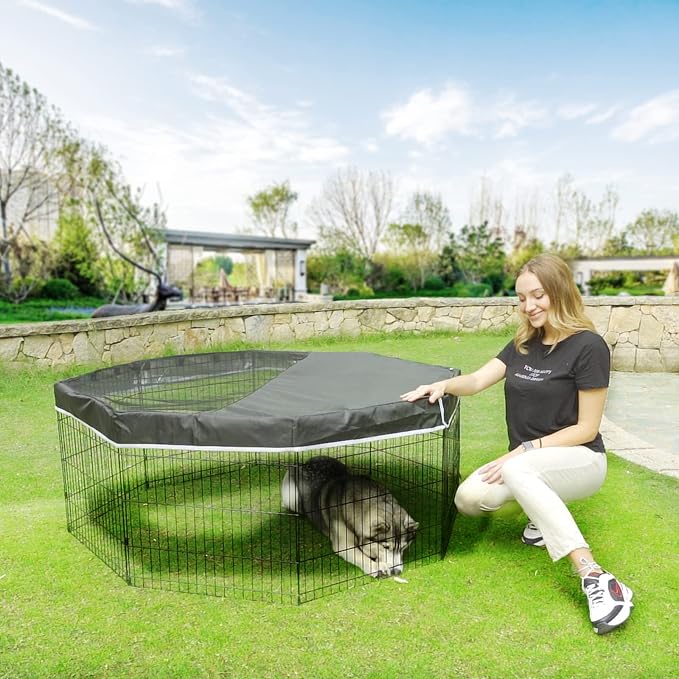 PJYuCien Playpen Top Cover for 24'' Width 8 Panel Pen, Black | More Peace of Mind, More Safe, and Reduce Mess, Suitable for Puppy, Duck, and Other Small Animals,Adhesive Tape Connect
