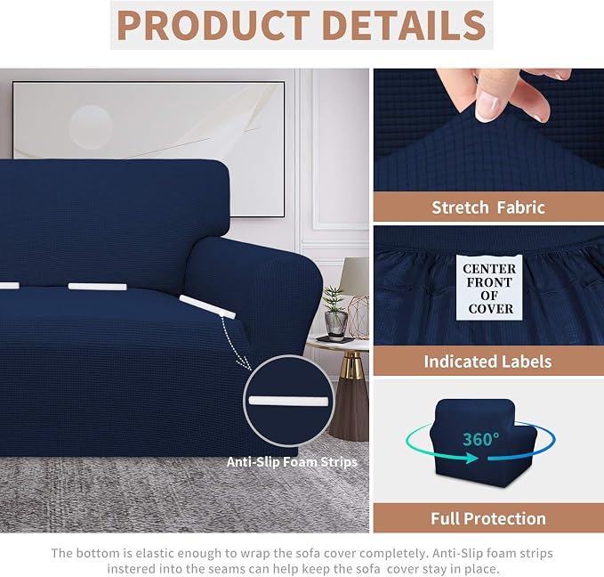 Easy-Going 100% Waterproof Chair Couch Cover, Stretch Jacquard Sofa Cover | Dual Waterproof Sofa Slipcover, Leakproof Furniture Protector for Kids, Pets, Dog and Cat (Chair, Navy)