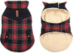 Winter Coat for Small and Medium Dogs, Puppy Plaid Jacket, Cotton Coat for Cold Weather, Windproof Warm Dog Garments, Pet Thickened Outfits Indoor Outdoor, Red L