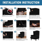 H.VERSAILTEX Wing Chair Slipcover Chair Covers for Wingback Chairs Wingback Chair Covers Slipcovers 1 Piece Stretch Sofa Cover Furniture Protector Soft Spandex Jacquard Checked Pattern, Black