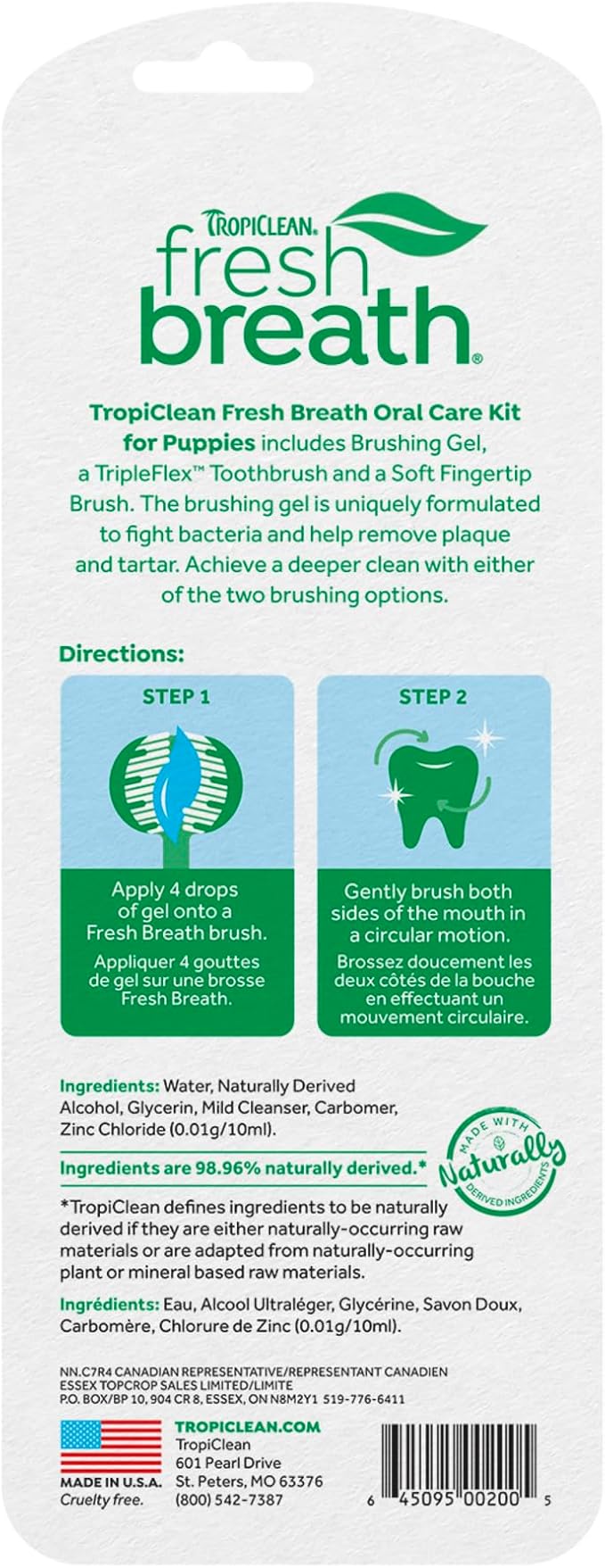 TropiClean Fresh Breath Toothbrush and Toothpaste Kit for Puppies, Teeth Cleaning Kit to Prevent Plaque & Tartar, Breath Freshener, Dog Dental Care