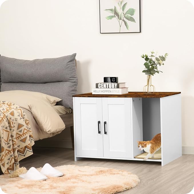 DWANTON Litter Box Enclosure, Wooden Cat Washroom Indoor, 27.6", 107WVV