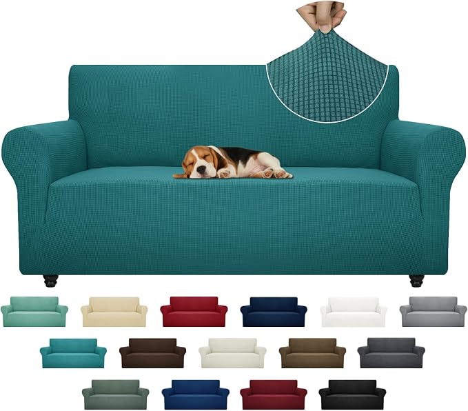 ZNSAYOTX Super Stretch Couch Cover (72"-92") Universal Sofa Covers with Elastic Bottom, Dog Cat Pets Friendly Washable Furniture Protector Fitted Sofa Slipcovers Stay in Place (Peacock Teal, Sofa)