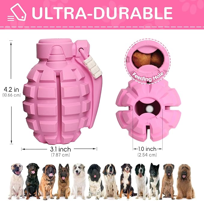 Dog Toys for Aggressive Chewers Large Breed, for German Shepherd, Indestructible Interactive Treat Dog Toys for Large Medium Breeds, Food Grade & Tough Rubber, Fun to Chew, Chase and Fetch (Pink)