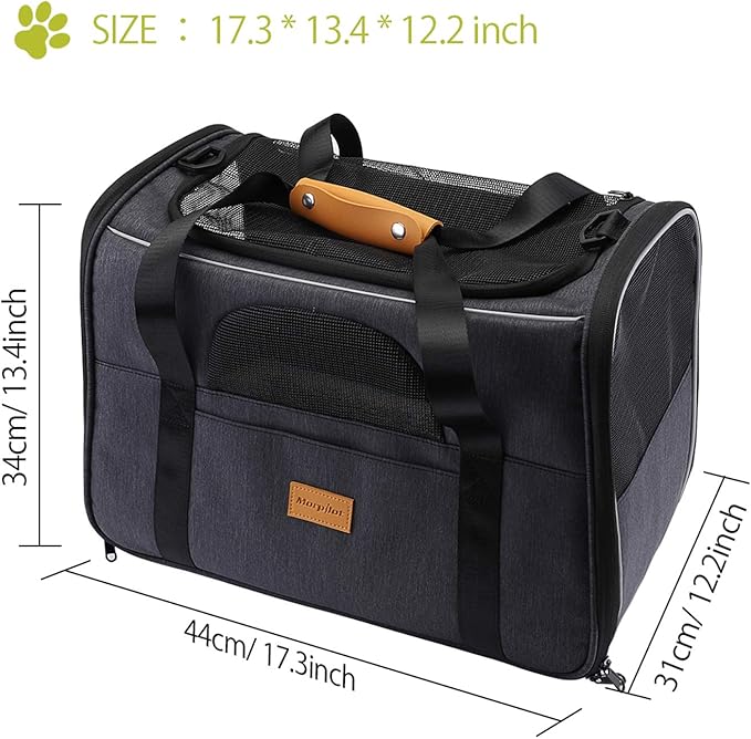 Morpilot Pet Carrier Bag, Portable Cat Carrier Bag Top Opening, Removable Mat and Breathable Mesh, Foldable Cat Carrier Transport Bag for Dogs and Cats, with Shoulder Strap and Pet Bowl, Gray
