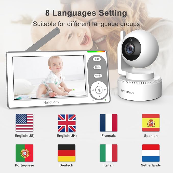 HelloBaby 4.3'' Video Baby Monitor with 30 Hours Battery, Remote Pan-Tilt-Zoom Baby Monitor No WiFi, Baby Monitor with Camera and Audio, Night Vision, ECO Mode, Two-way Talk, 8 Lullabies, 1000ft Range | Remote Pan-Tilt-Zoom, Baby Monitor with Camera an...