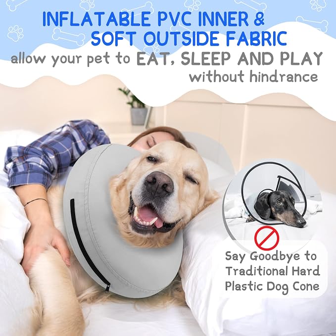 Supet Inflatable Dog Cone Collar Alternative After Surgery, Doggie Neck Donut Collar Recovery ECollar for Post Surgery, Soft Dog Cone for Small Medium Puppies Cats