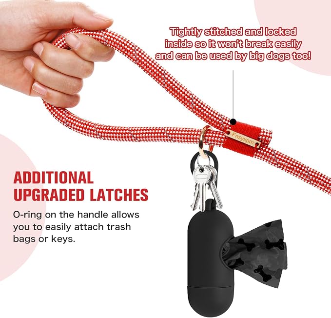 Nylon Rope Dog Leash, Red, 5 FT - 3/5" | Reflective, Handmade Braided, Heavy Duty, For Medium Large Dogs