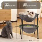 JUNSPOW Double Cat Bed Grey, Breathable Kitty Bed for 2 Cats with 4 Adjustable Feet & Anti-Slip Mats, Easy Assembly Cat Hammock for Multi-cat Household, Indoors & Outdoors, 22.8 in x18.7 in x 18.7 in