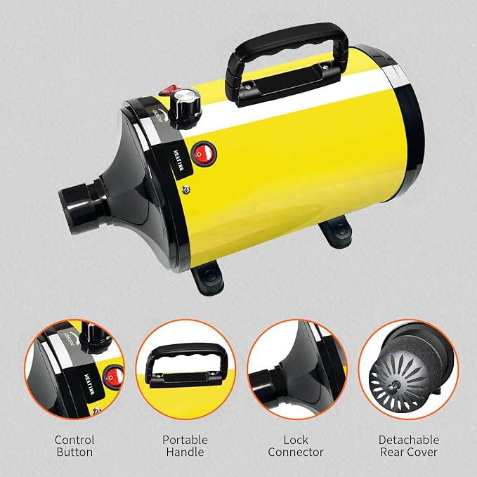 Dog Dryer,High Velocity Professional Dog Grooming Dryer | Adjustable Temperature and Speed with 4 Different Nozzles