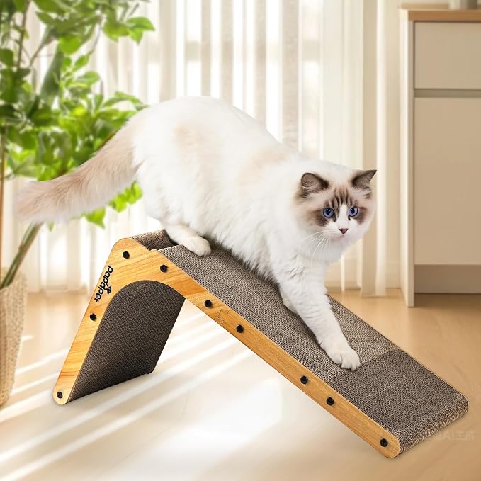 Cardboard Cat Scratcher for Indoor Cats, 26.8 Inch L Shaped Vertical Cat Scratching Board with Ball Cat Toy, Large Cardboard Cat Scratcher Pad