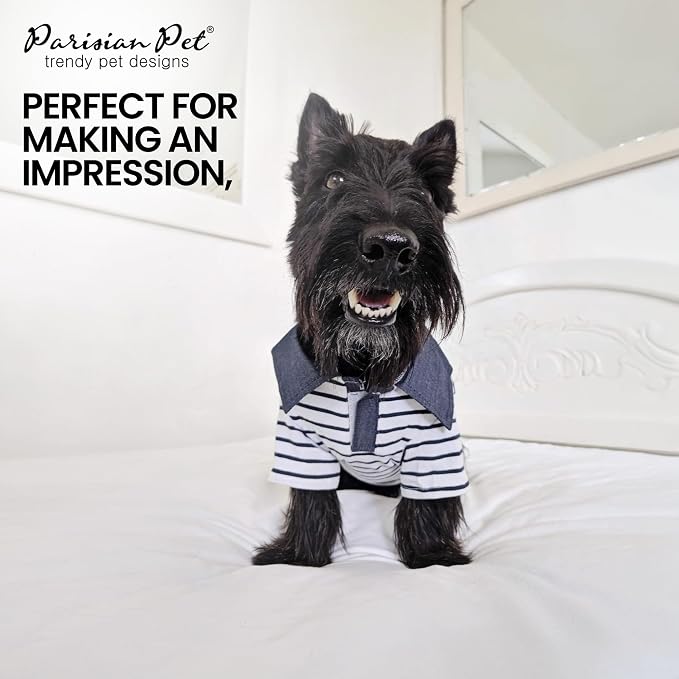 Parisian Pet Preppy Boy Polo Dog Shirt – Classic Cotton Pet Apparel with Collar - Soft Breathable Puppy T-Shirt - Cute Trendy Dog Clothes - Ideal Summer Clothes for Large Dogs - Shirts for Dogs Boy