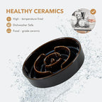 Havniva Raised Slow Feeder Dog Bowls, Elevated Dog Bowls Slow Feeder Set | 1.6 Cups Ceramic Dog Bowl Elevated with Acacia Wood Stand, Raised Dog Food Bowl, Puzzle Slow Feeder for Medium Dogs, Non-Slip