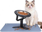 Elevated Cat Bowl with Silicone Food Mat, 3 Height Adjustable, 15° Tilted Cat Bowls Stand with Stainless Steel Bowl for Indoor Cats & Kittens (1 Pack with Mat)，Black