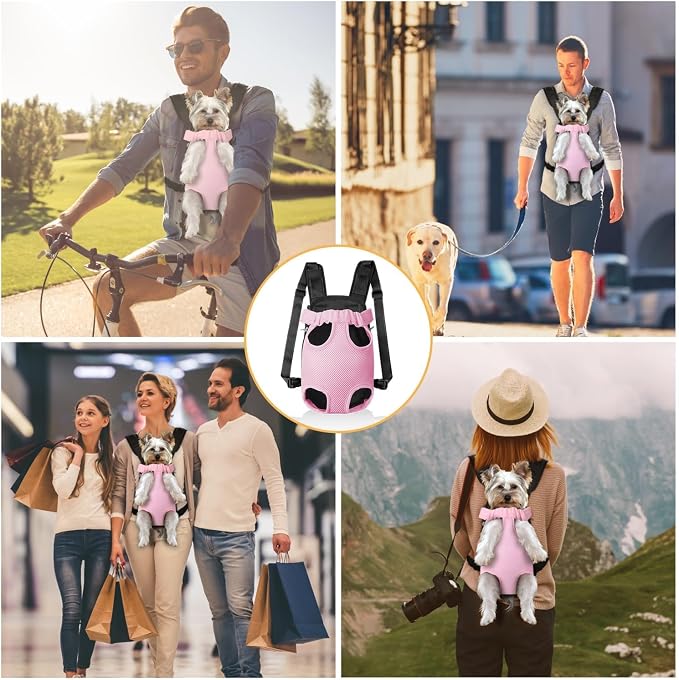 YUDODO Pet Dog Carrier Backpack Adjustable Front Carrier for Small Dog Cat | Legs Out Design, Easy-Fit Travel Backpack, Hiking and Walking, Durable Comfortable, Perfect for Outdoor, Pink, L