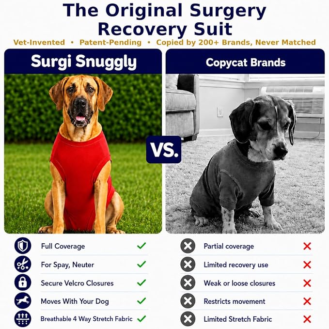 SurgiSnuggly Surgery Recovery Suit for Dogs, Female Spay or Male Neuters, A Surgical Onesie E Collar Dog Cone Alternative for After Surgery Procedures Fits Large, XL and Giant Dogs - 2XL Red EC
