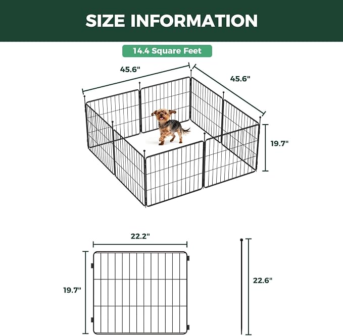 FXW MiniPaws Dog Playpen, Indoor, Yard & RV Camping, 20" H, 8 Panels | Portable, Expandable Layout, Tool-Free Setup, For Puppies & Small Dogs