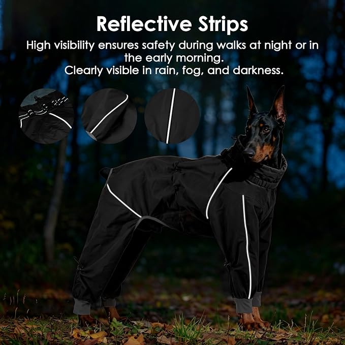 Lelepet Waterproof Dog Raincoat, Hooded Dog Rain Jacket, Full Body Coverage | Adjustable Full-Body Dog Rain Coat, Built-in Collar and D-ring, Snowproof & Windproof Rain Jacket, Reflective Stripe