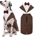 Kuoser Dog Tuxedo, Dog Suit and Bandana Set, Dogs Costume with D-Ring | Formal Dog Outfit with Detachable Bowtie Collar for Wedding, Birthday, Party, Christmas, Halloween, Brown XL