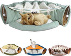 LEFTSTARER 2-in-1 Collapsible Cat Tunnel for Indoor Bed and Hideout - Pet Dog Rabbit Bunny Ferret Tunnel Tubes Toys with Removable Washable Mat, Tower Wheel Stuff