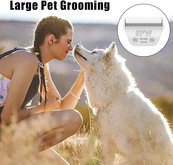 5FW Wide Blades for Dog Grooming Blades Compatible with Andis Clipper | Compatible with Oster A5,Wahl km10 Dog Clippers,Size-#4FC, 3/8-Inch Cut Length (9.5mm),2-Pack
