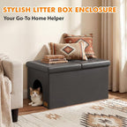 Cat Litter Box Enclosure Furniture for Odor Control,Hidden Cabinet Cat | Litter Box Furniture Ottoman With Flip-Up Lid,Cats Litter Box Bench With Storage Space，Dog Proof (Gray-Faux Leather,X-Large)