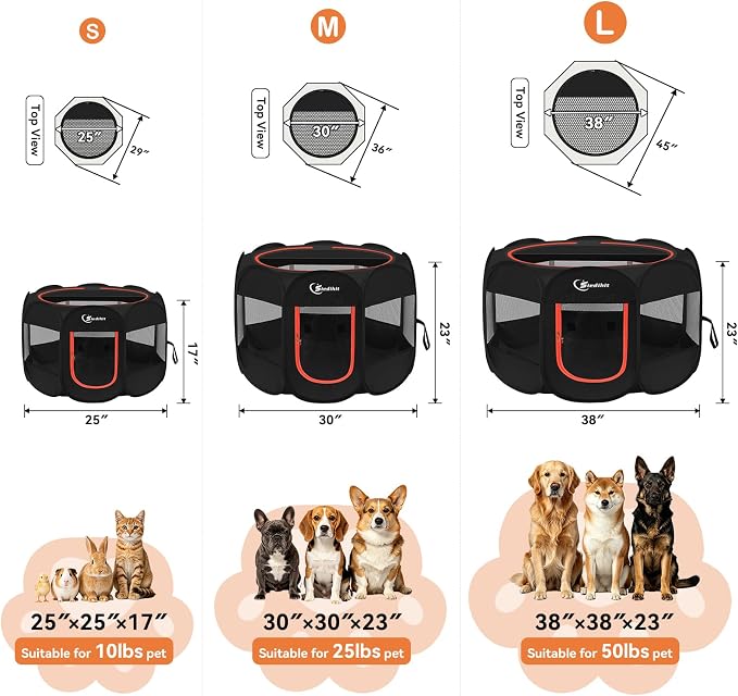 Siedihit Dog Playpen, Puppy Pet Playpens Indoor for Medium Dogs Tent | Crates Cage Indoor/Outdoor, Portable Pop Up Dog Kennel Playpen with Carrying Case for Dogs/Cats/Rabbits, Black