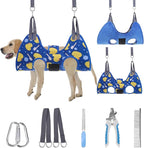 PAWCHIE Dog Grooming Hammock Harness for Dogs & Cats with Pet Nail Clipper Trimmer - Cat Hanger Sling for Trimming Clipping Nails- Dog Hammock Restraint Bag for Small Medium Large Dog, Navy Blue M