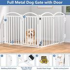 Malier Metal Freestanding Dog Gates with Door, Outdoor Indoor Dog Fences, Extra Wide Foldable Puppy Gate for Stairs, Hallways, Yard (White, 80''W × 32''H【4 Panels】)