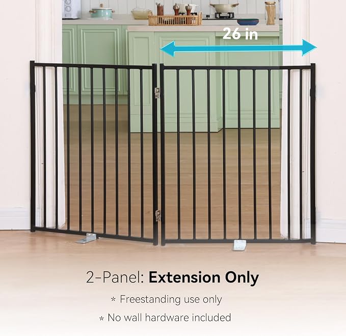 No Pawblems Full Metal Dog Gate Extension, 30" Tall Foldable Panels | Foldable Dog Fence & Pet Gate Extension for Deck/Stairs, Indoor/Outdoor, 52" Wide, 2 Panels, Black