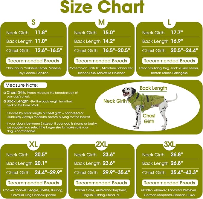 QBLEEV Warm Dog Jacket - Reflective, Adjustable Winter Coat with Turtleneck for Cold Weather, Waterproof Fleece Snowsuit for Small, Medium, Large Dogs