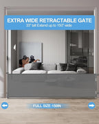 Veraste Retractable Baby Gate,Mesh Baby Extra Wide Gate,Extra Long Dog Gate,33" Tall,Large Extends up to 150" Wide,Child Safety Extra Large Gate for Doorways, Stairs, Indoor/Outdoor（Grey,33"x150"）