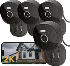 2K Wired Security Camera, Indoor/Outdoor for Home, Pet, Baby, Nanny, IP65 Waterproof Color Night Vision, White Light & Siren, Recording, Motion Detection, Works with Alexa,Pulg in, Black-4P