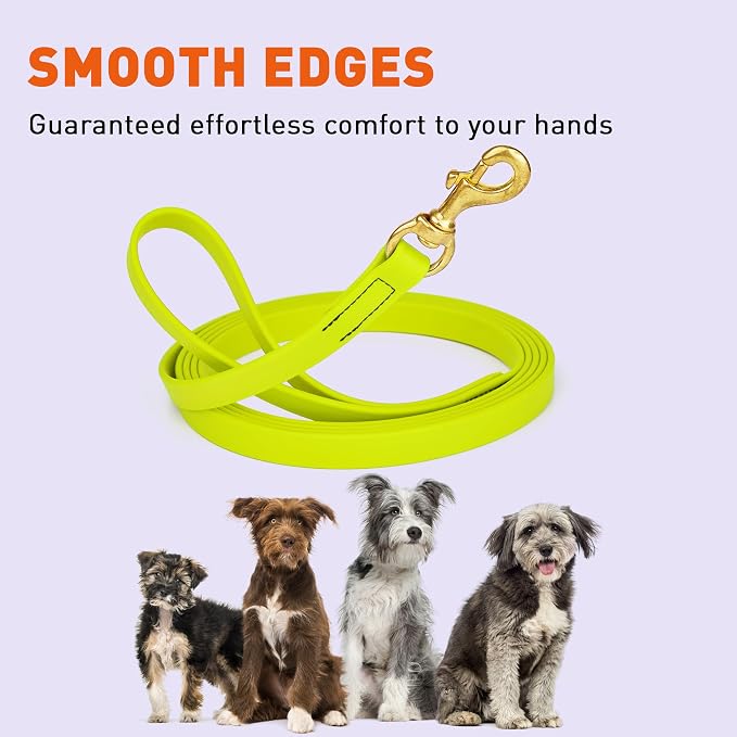 Viper Biothane K9 Working Dog Leash Waterproof Lead for Tracking Training Schutzhund Odor-Proof Long Line with Solid Brass Snap for Puppy Medium and Large Dogs, 10ft Safety Yellow