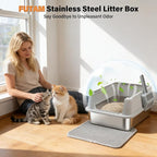 Stainless Steel Cat Litter Box for Kittens, Low Entry Kitten Litter Box | Small Metal Litter Box, Includes Scoop and Mat, High Sided, Non-Sticky, Anti-Urine Leakage, Easy Cleaning