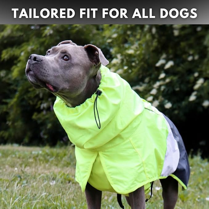 Spark Paws Dog Raincoat, Waterproof Windproof Rain Jacket, for Small Medium Large Extra Large Dogs, Reflective Breathable Full-Body Coverage Dry Suit - Neon White Navy Blue, L