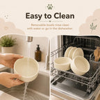 Havniva Raised Cat Bowl 5.1” Elevated Ceramic Cat Food and Water Bowl Set | Cat Bowls Elevated, Whisker Friendly Cat Bowl, Non-Slip Wood Stand, Food-Grade Ceramic, Wide Opening, Dishwasher Safe