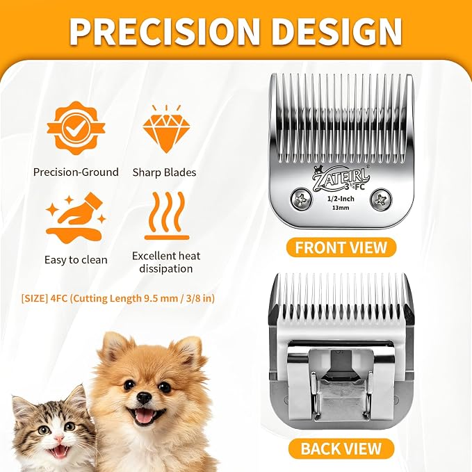 Size 3-3/4FC Detachable Pet Grooming Clipper Blade with Ceramic Cutter, 13mm 1/2 Inch Cut Length, Silver, Compatible with Andis, Oster A5, Wahl KM10, 1 Pack